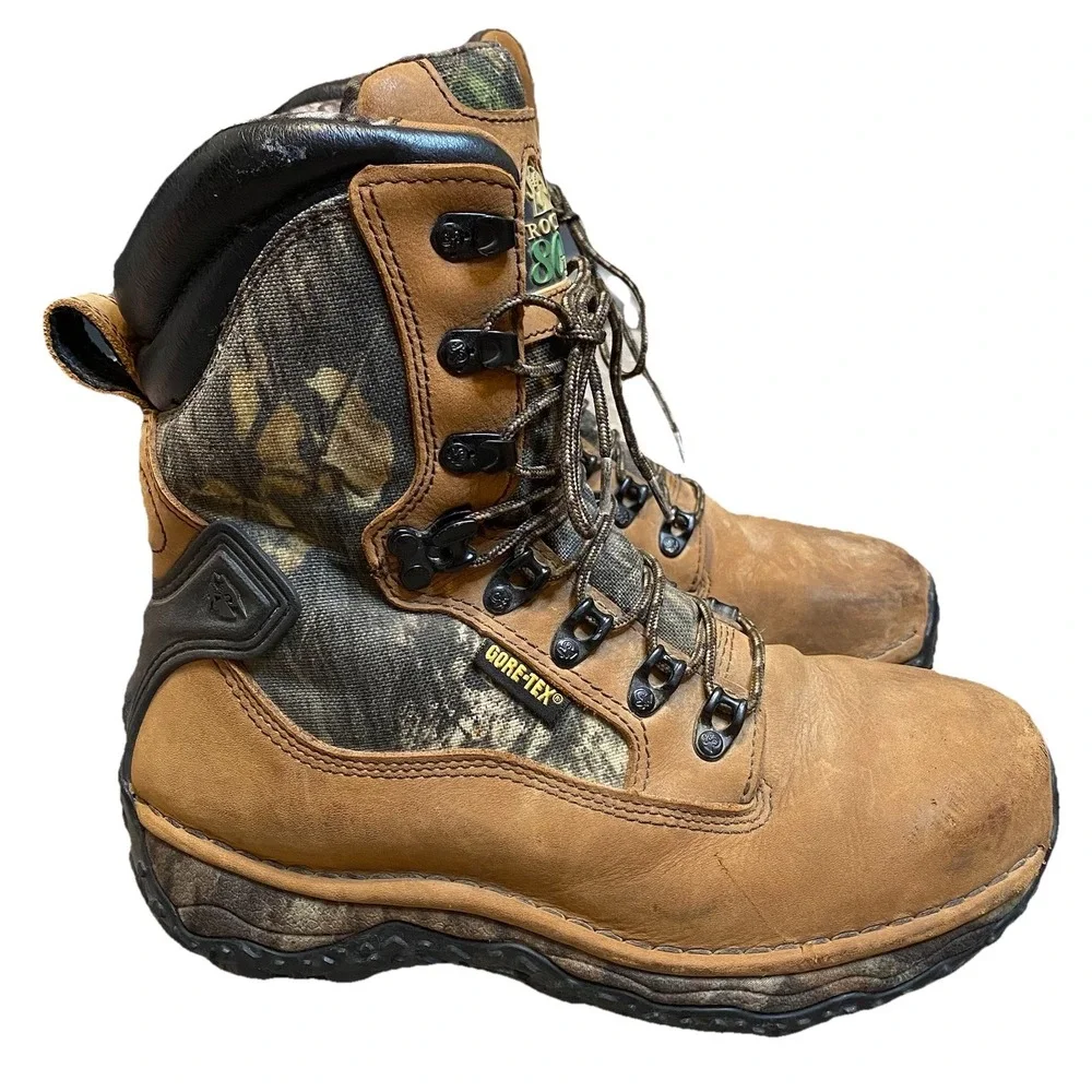 Rocky Boots Men 8.5M Woodland Camo Leather Gore Tex Hunting Utility Workwear